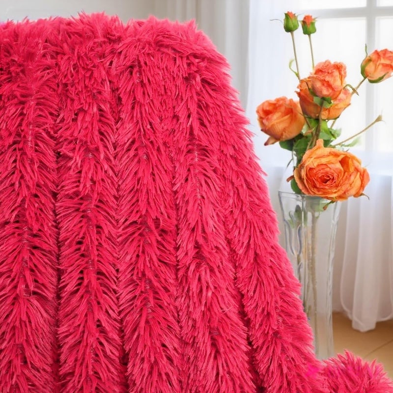 MYRU Plush Super Soft Blanket Bedding Sofa Cover Furry Fuzzy Fur Warm Throw Qulit Cozy Couch Blanket for Winter (63"x79", Pure Red) - Image 3